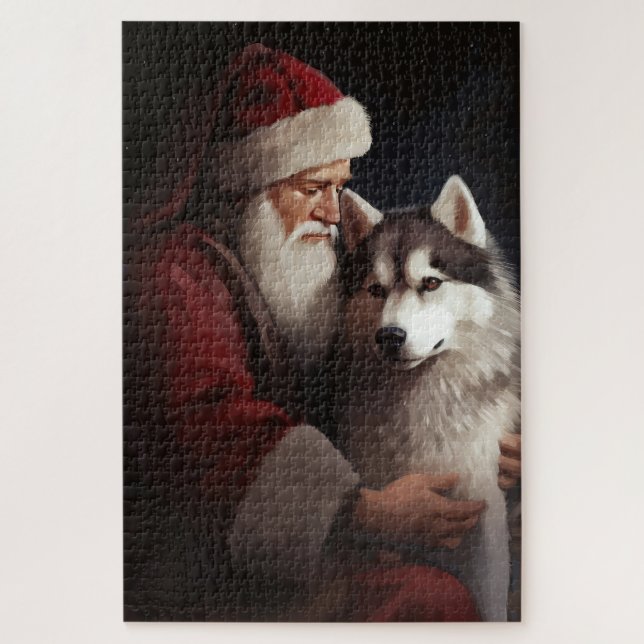 Puzzle Sibérien Husky avec Noël Festif du Père Noël (Vertical)