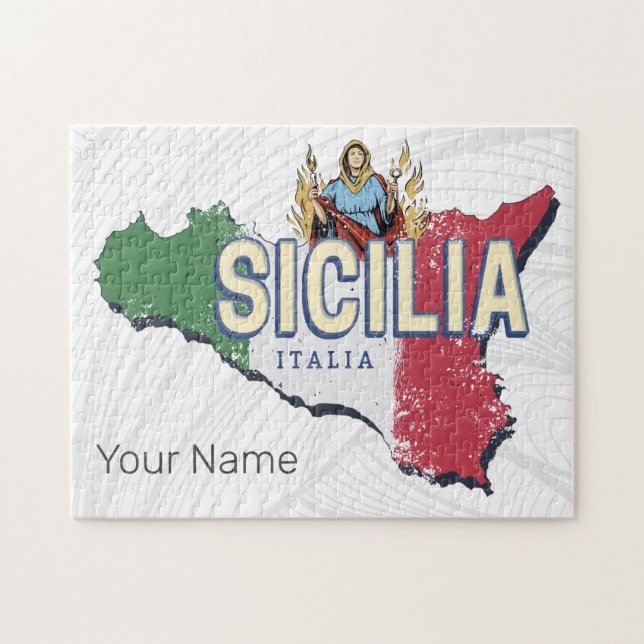 Puzzle Sicile Drapeau Italie Carte Rétro Souvenir Vintage (Horizontal)