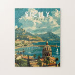 Puzzle Sicile Italie Travel Art Vintage<br><div class="desc">Conception de déplacement vectoriel rétro en Sicile. La Sicile,  la plus grande île méditerranéenne,  se trouve juste à côté du "pied" de la "botte" italienne. Sa riche histoire se reflète dans des sites comme la Vallée des Temples.</div>