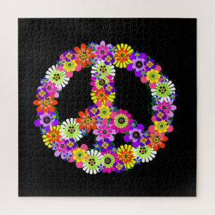 Puzzle Signe de Paix Floral sur Fond Noir