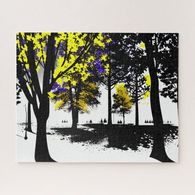 Puzzle Silhouette Abstraite Noir Blanc et Jaune (Horizontal)