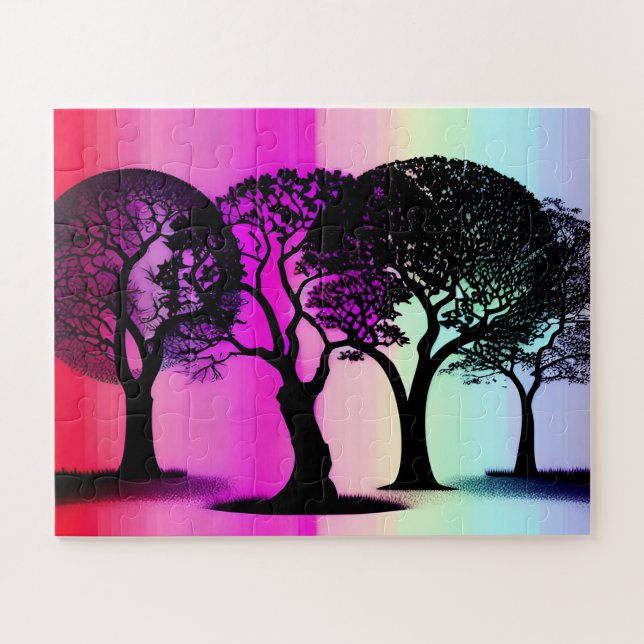 Puzzle Silhouette Arbres avec Arrière - plan pastel rose (Horizontal)