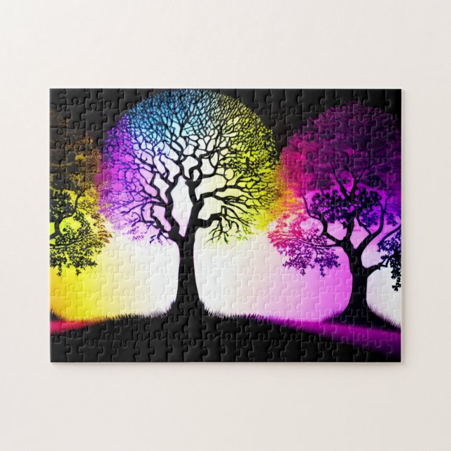 Puzzle Silhouette Arbres et Amusants Pastel Arrière - pla (Horizontal)