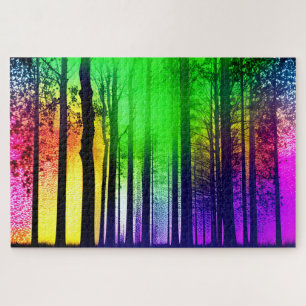 Puzzle Silhouette arc-en-ciel Abstraite dans la forêt