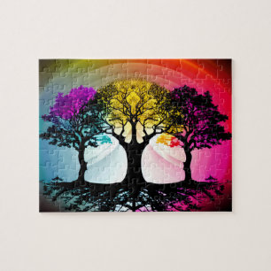 Puzzle Silhouette Art Forêt multicolore