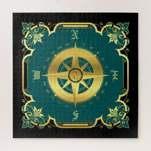 Puzzle Silhouette de boussole marine/or/noir/aqua