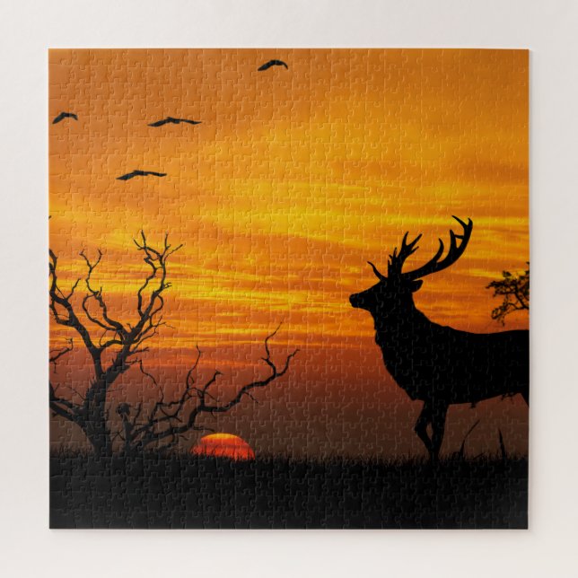 Puzzle Silhouette de cerf au coucher du soleil (Vertical)