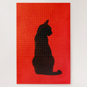 Puzzle Silhouette de chat noir minimaliste Art rouge mode