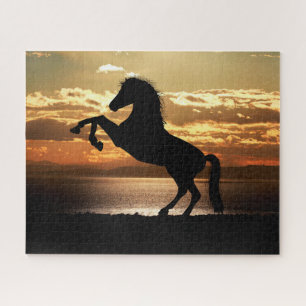 Puzzle Silhouette de cheval au coucher du soleil, Jigsaw