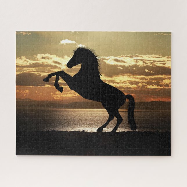Puzzle Silhouette de cheval au coucher du soleil, Jigsaw  (Horizontal)