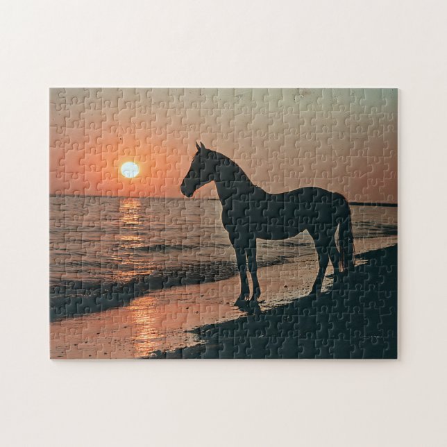 Puzzle Silhouette de cheval couché de soleil au bord de l (Horizontal)