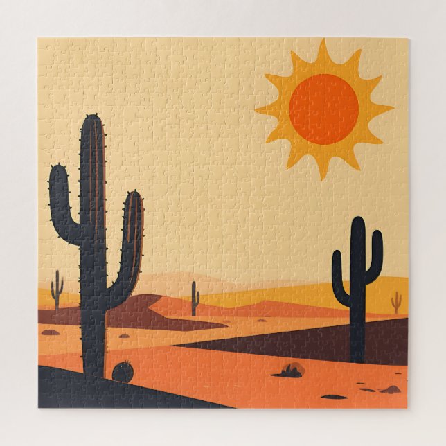 Puzzle Silhouette de coucher de soleil sur un cactus du d (Vertical)