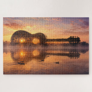Puzzle Silhouette de Guitare d'Arbres avec des Canards