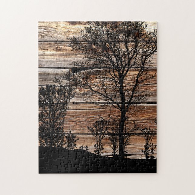 Puzzle Silhouette De L'Arbre Des Bois Sur La Barque (Vertical)