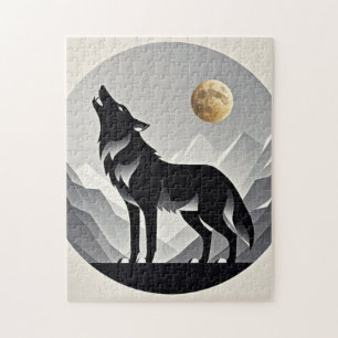 Puzzle Silhouette de loup lisse noir gris minimaliste