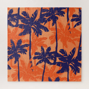 Puzzle Silhouette de palmier bleu, arrière - plan orange