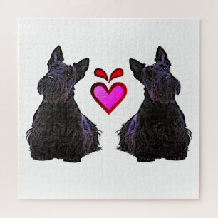 Puzzle Silhouette de Terrier Écossais noir cœur/676 pièce