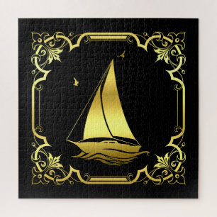 Puzzle Silhouette de voilier nautique/or/noir/noir