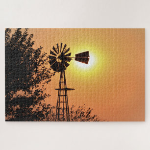 Puzzle Silhouette du coucher de soleil Golden Kansas
