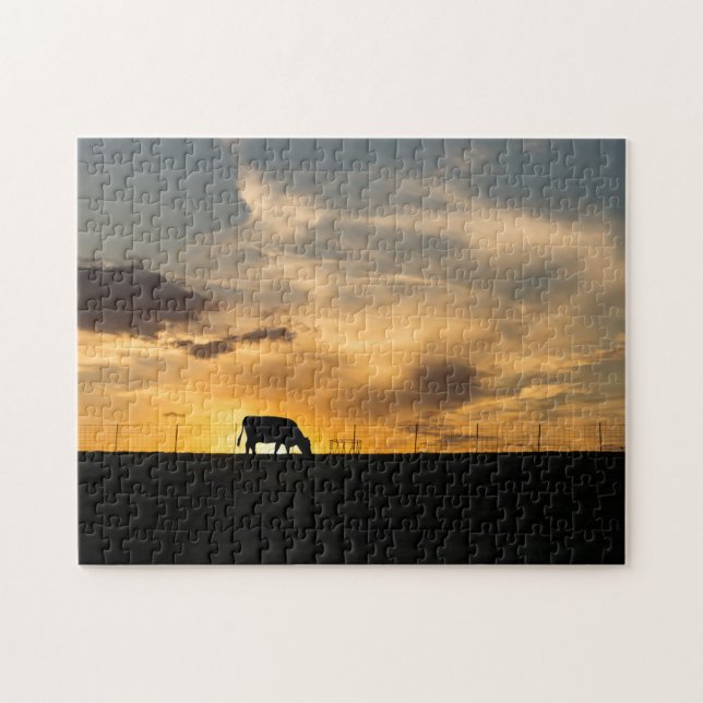 Puzzle Silhouette du coucher du soleil de bétail (Horizontal)