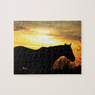 Puzzle Silhouette du Kansas Horse Golden Orange Sunset