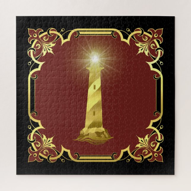 Puzzle Silhouette du phare marin/or/noir/rouge (Vertical)