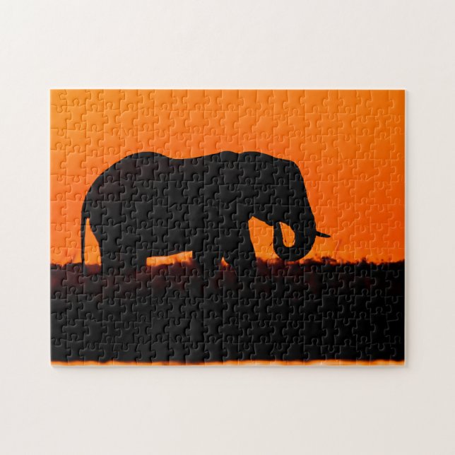 Puzzle Silhouette Eléphant Coucher De Soleil (Horizontal)