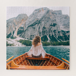 Puzzle Silhouette Femme Lac Alpin Nature