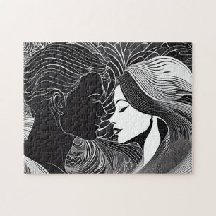 Puzzle Silhouette Love Story : Baiser noir et blanc