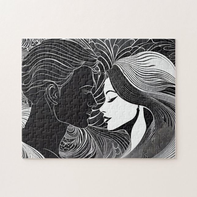 Puzzle Silhouette Love Story : Baiser noir et blanc (Horizontal)