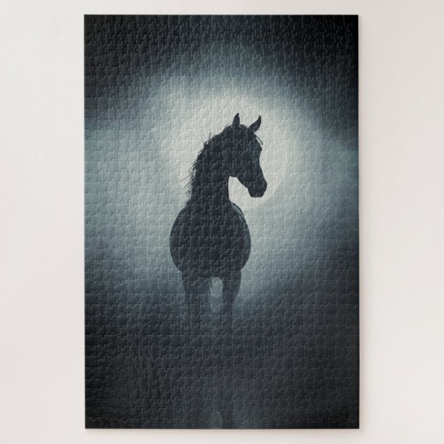 Puzzle Silhouette Mystique de Cheval Art de Mur de Nuit E (Vertical)