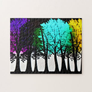 Puzzle Silhouette noire avec Aqua violet et Jaune