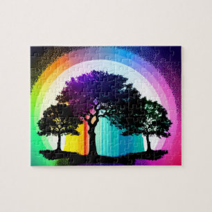 Puzzle Silhouette noire avec Arrière - plan arc-en-ciel