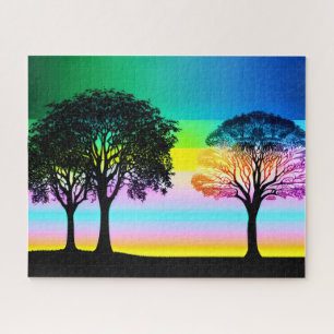 Puzzle Silhouette noire avec ciel Pastel vif