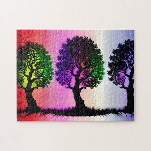 Puzzle Silhouette noire avec Feuilles colorés