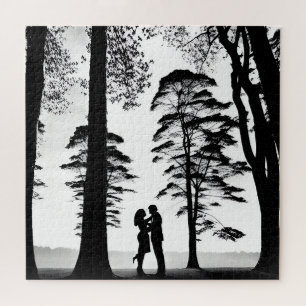 Puzzle Silhouette Romantique Couple Embrasser Sous Les Ar