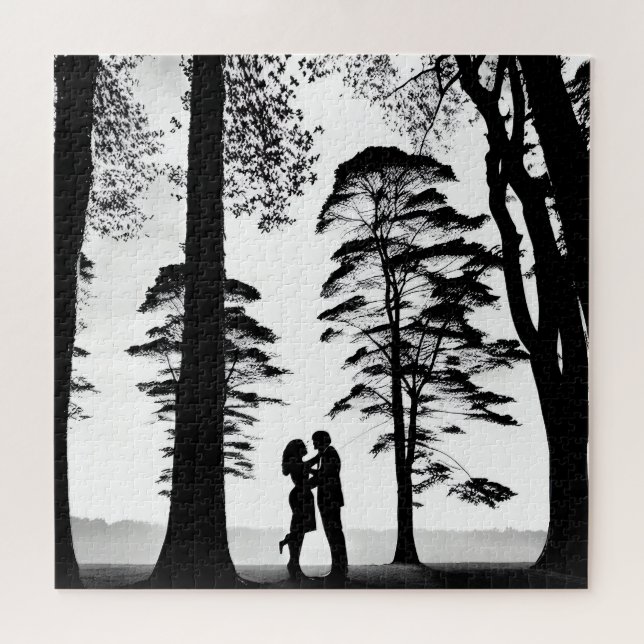 Puzzle Silhouette Romantique Couple Embrasser Sous Les Ar (Horizontal)
