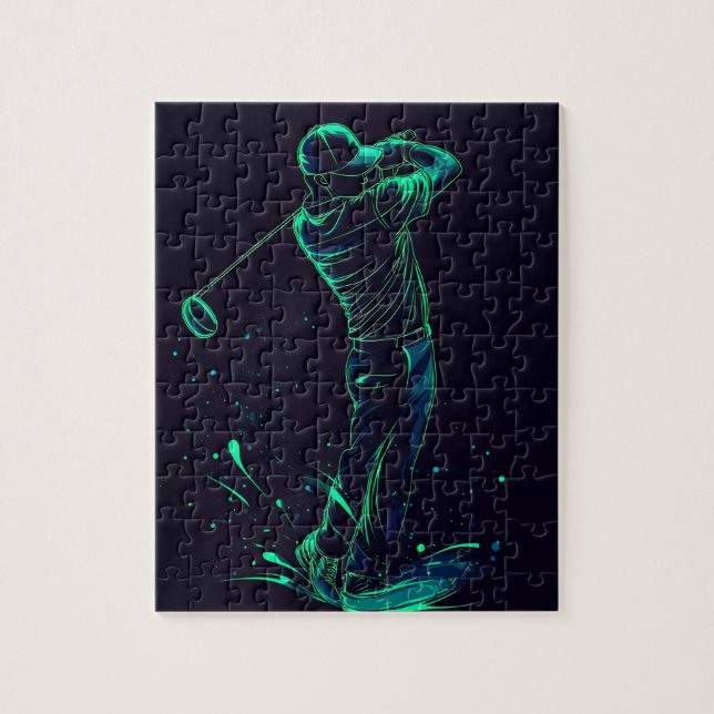 Puzzle Silhouette verte minimaliste Golfer (Vertical)