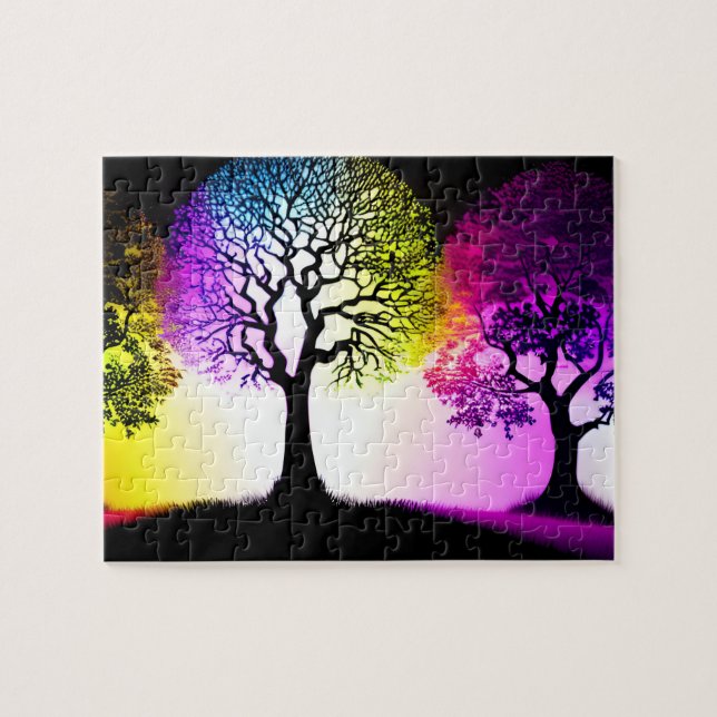 Puzzle Silhouettes arborées avec arc-en-ciel (Horizontal)