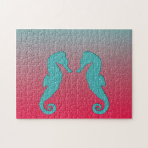 Puzzle Silhouettes de Seahorse Aqua turquoise Nautique