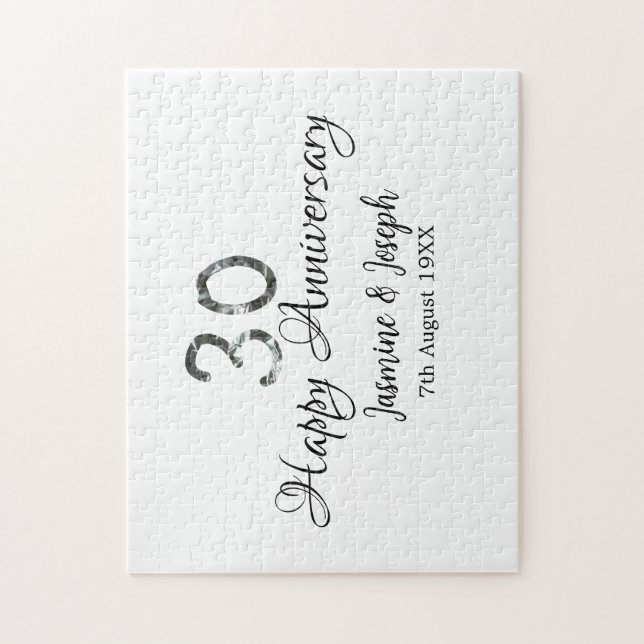 Puzzle Silver Metallic 30th Happy anniversaire ajouter no (Vertical)