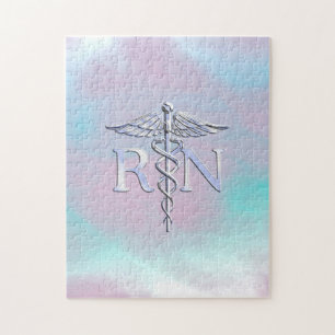 Puzzle Silver Style RN Caduceus Médicale Mère Pearl
