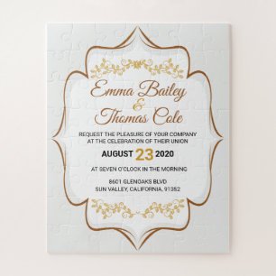 Puzzle Simple Elegant gold embellished Wedding Invitation