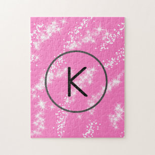 Puzzle simple minimal white monogram pink glitter waterco