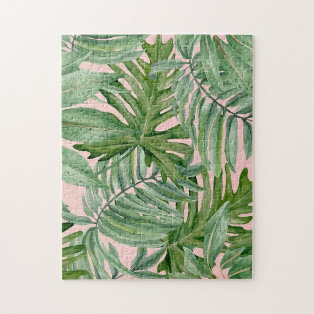 Puzzle Simple moderne Pink Palm Leaf Tropical Floral (Vertical)
