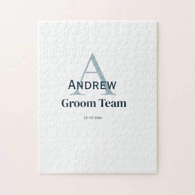 Puzzle simple monogramme personnalisé groomsmen (Vertical)