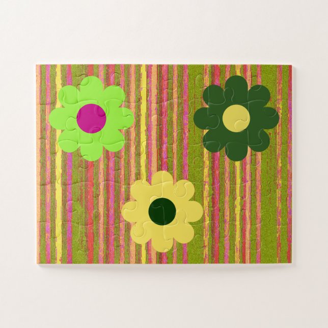 Puzzle simple pour enfants Rayures Fleurs (Horizontal)