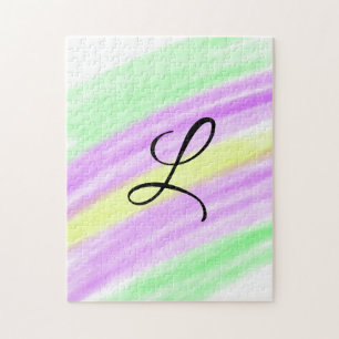 Puzzle Simple vert violet aquarelle ajoutez votre monogra