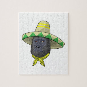 Puzzle Singe avec casquette de paille