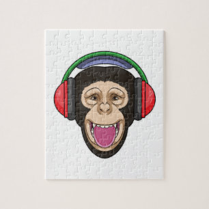 Puzzle Singe dans la musique avec casque